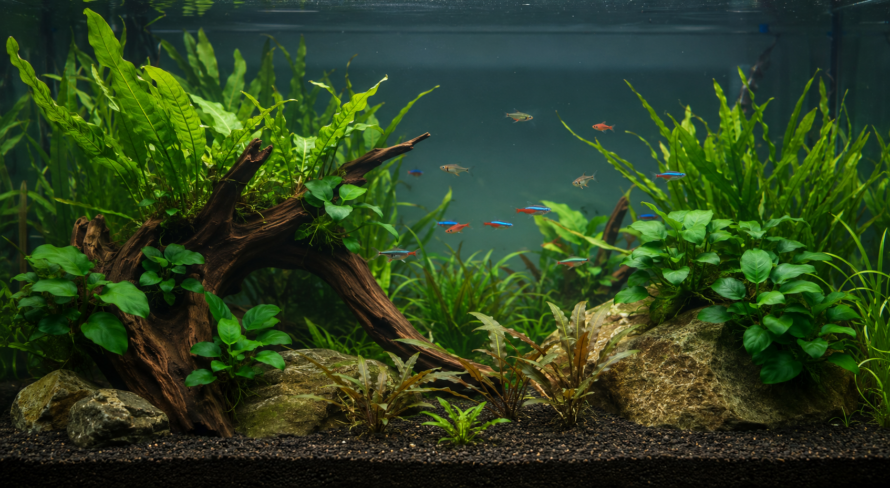 Low light plants in a freshwater aquarium